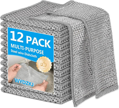 12PK Upgrade Non Scratch Wire Dishcloth, Silver Mesh Dish Cloths.