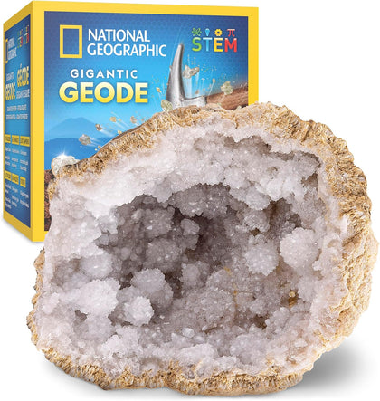 National Geographic Gigantic Geode Kit Earth Science Activity for Kids | Huge Natural Geode, Real Crystals Inside