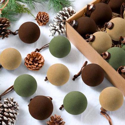 30 Pcs Velvet Christmas Balls,2.4 Inch Flocked Ornaments with Velvet Ribbons, Shatterproof Plastic Christmas Bulbs