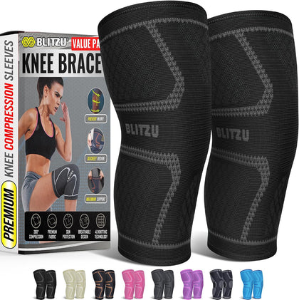 Knee Brace for Meniscus Tear 2 Pack, Knee Compression Sleeve for Men and Women, Knee Support for Arthritis, Swelling