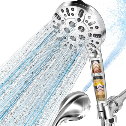 Filtered Shower Head with Handheld, High Pressure 9 Settings Shower Filter Head for Hard Water, Built-in Power