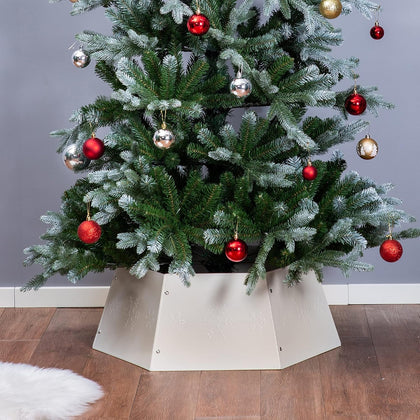 Metal Christmas Tree Ring, Christmas Tree Collar with Printed Snowflake, Christmas Tree Skirt Base Stand for