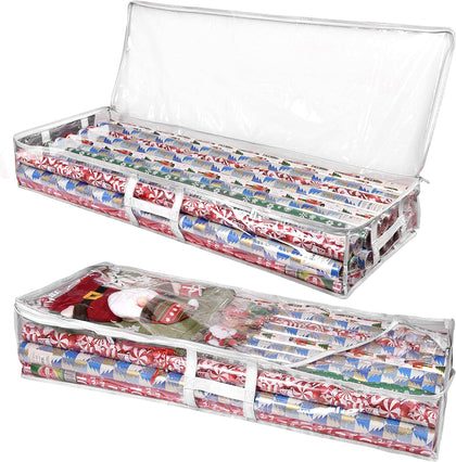 Wrapping Paper Storage Containers | Gift Wrap Organizer Under Bed 41”x14”x6” Fits 18-24 Rolls Fit Up to 40” Long Roll