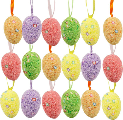 Decorative Foam Easter Egg Ornaments, Assorted Pastel Colors, Hanging Spring Home Decorations, 18 Total