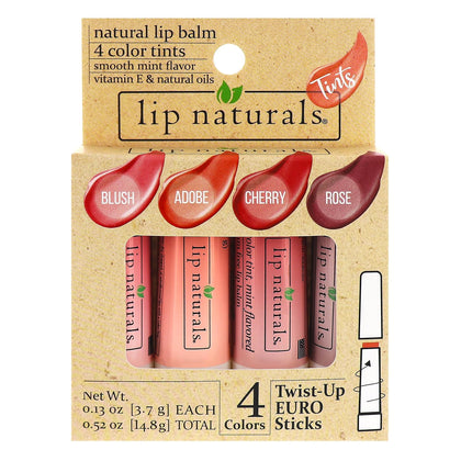 Tinted Lip Balm 4 Pack of Assorted Colors with Beeswax, Coconut Oil, Vitamin E, and Aloe - Moisturizing Lip Care with