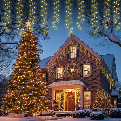 26 FT 320 LED Christmas Icicle Lights, Twinkle Icicle String Lights | Icicle Lights for Outside 13 Modes Timer &