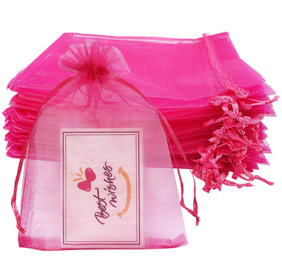 100 Pack Hot Pink Organza Gift Bags 4X6 Small Mesh Drawstring Pouch
