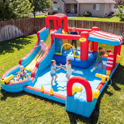 Bounce House Water Slide,18 in 1 Inflatable for Kids | Outdoor Water Park Bouncy House with Dual Slide,Big Splash