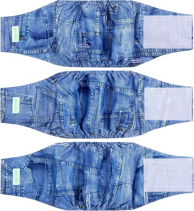 Jeans Washable Dog Diaper Male (Pack of 3) - Washable Male Dog Belly Wrap (Small)