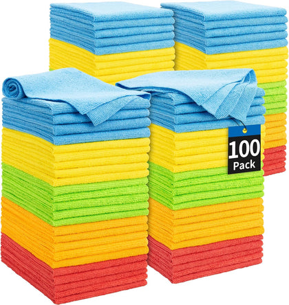 Microfiber Cleaning Cloth, 100 Pack Cleaning Rags Microfiber Towel Bulk Absorbent Lint-Free Wash Cloths, All-Purpose
