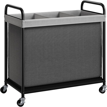 Laundry Hamper 3 Section, 120L Rolling Laundry Sorter with Wheels | Removable Washable Liner Bags, Sturdy Steel Frame