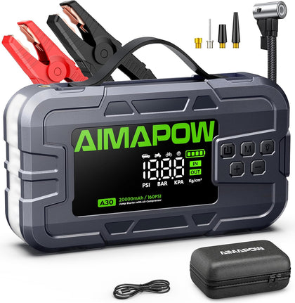 Car Battery Jump Starter with Air Compressor 8000A 160PSI, Jump Starter Portable (All Gas/12L Diesel), 12V Car Jump