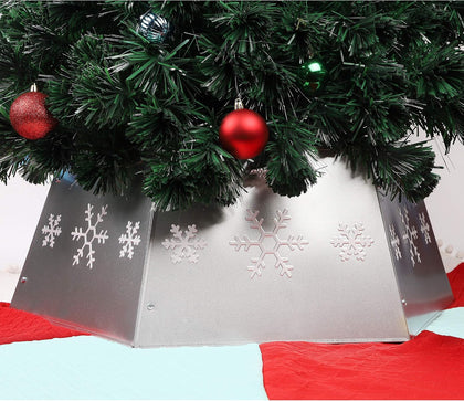 Metal Christmas Tree Ring, Christmas Tree Collar with Printed Snowflake, Willow Tree Skirt Base Stand for Christmas