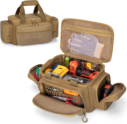 Small Tool Bag with Anti-friction Bottom, Tactical 12" Tool Tote for Men, Hand Tool Storage Organizer for