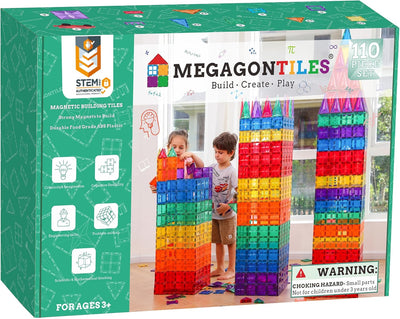 110PCS Premium Magnetic Tiles Set | STEM-Authenticated Magnetic Building Blocks | Educational Construction Toy for