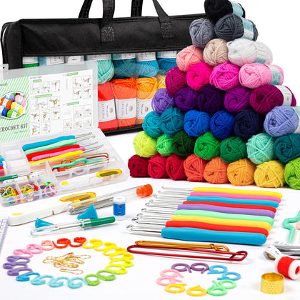 113 Piece Crochet Kit with Yarn Set– 1600 Yards Assorted Yarn for Knitting and Crochet, 73PCS Crochet Accessories Set