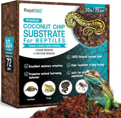 Premium Coconut Chip Substrate for Reptiles – 10 LB Block in Carton Box, Expands to 72 Quarts – Natural & Dust-Free