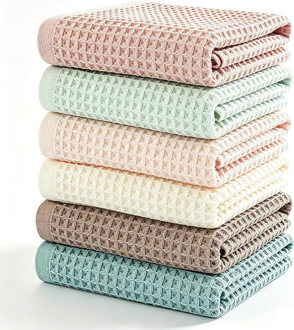 Kitchen Towels Set 6 Pack, 100% Cotton Waffle Weave Dish Cloths & Dish Towels, 13x13 Inch Hand Towels for Kitchen