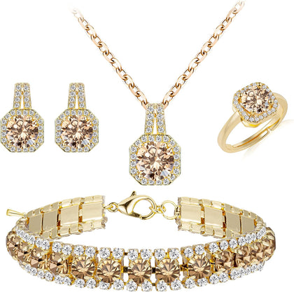 4 Pcs Cubic Zirconia Wedding Jewelry Sets for Bride Bridesmaid Cubic Zirconia Pendant Necklace Earrings Link Tennis