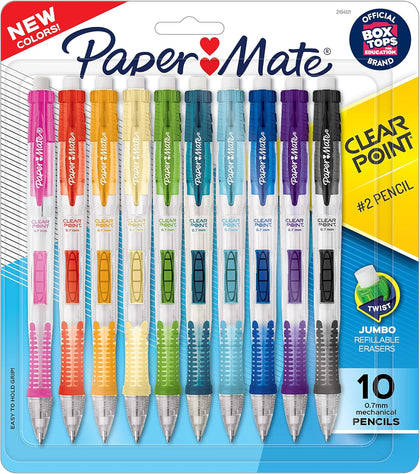Clearpoint Mechanical Pencils, 0.7mm HB #2 Pencil Lead, 2 Pencils, Assorted Fashion Barrel Colors, 10 Count - Back to