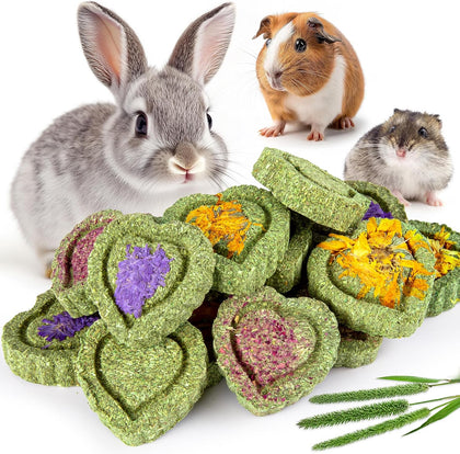 16Pcs Timothy Hay Treats - Natural Chews for Teeth - Handmade Rabbit, Chinchilla, Gerbil, Rat, Hamster Toys - Bunny &