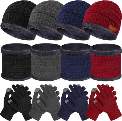 12 Pieces Kids Winter Hat Glove Scarf Sets Thick Fleece Knitted Beanie Touchscreen Warmer Gaiter for Boys and Girls