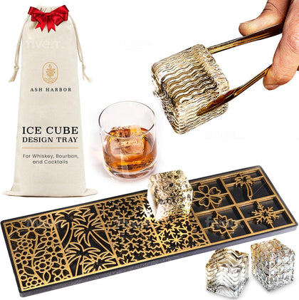 Ice Stamp Tray for Cocktails - 4 Seasons Theme - 8 Patterns with Drip Tray