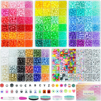 5 Boxes Bracelet Making Kit Pony Beads, 96 Colors 3500Pcs Kandi Beads for Bracelets with 800Pcs Letter Bead