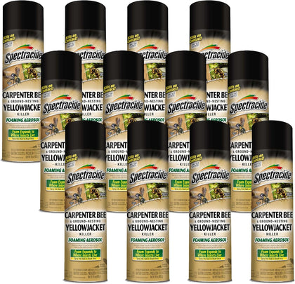 Carpenter Bee & Gound-Nesting Yellowjacket Killer 16 Oz, 12 Pk | Foaming Aerosol Kills on Contact, Expands To Where