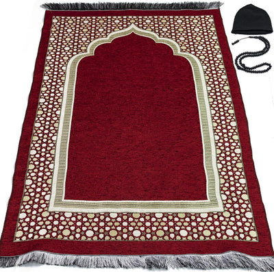 Turkish Islamic Prayer Mat - Thin Woven Chenille Sajjadah - Intricate Praying Rug Ramadan Eid Gift - Traditional