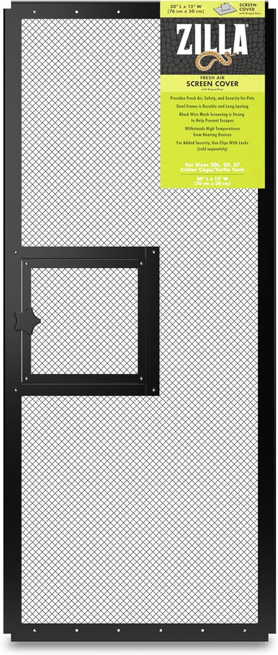 Fresh Air Hinged Door Screen Cover for Reptile Terrarium, 30 x 12