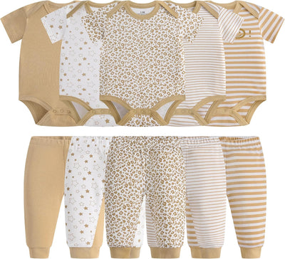 Baby Newborn Layette 10-Piece Clothing Sets Soft Cotton Bodysuits Pants Sets for Baby Boys Girls Toddler Unisex