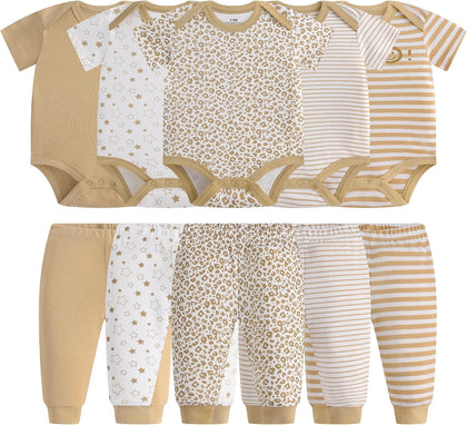 Baby Newborn Layette 10-Piece Clothing Sets Soft Cotton Bodysuits Pants Sets for Baby Boys Girls Toddler Unisex
