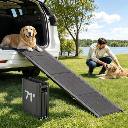 Dog Ramp for Cars, 71" L x 17" W, Folding Pet Ramps for Medium & Large Dogs up to 250lbs, Pet Stair Ramp with