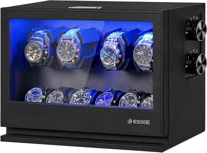 Watch Winders for Automatic Watches, 4 Watch Winder | 6 Watch Display Case with Led Light 4 Modes, Automatic Watch