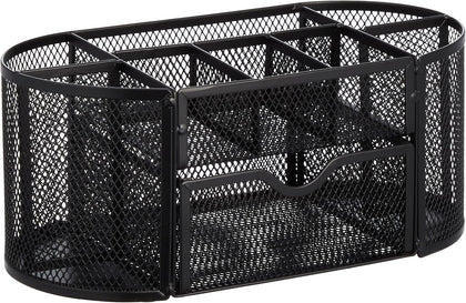 Mesh Desk Organizer with Pen Holder, Pullout Drawer and Office Caddy Storage, 9.25" x 4.53" x 3.94", Black