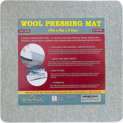 Wool Pressing Mat - 9" x 9" Quilting Ironing Pad - 100% New Zealand Felted Wool Iron Board for Quilters, Great for