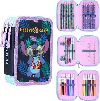 Stitch Filled Pencil Case with Colored Pencils, Markers, Gifts for Girls Kids, Stationery School Art Supplies Pouch