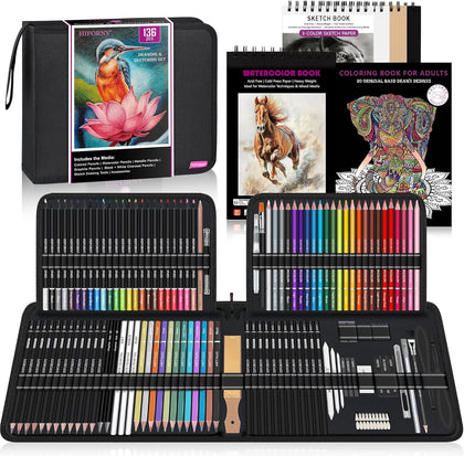 136 PCS Drawing & Sketching Set,Pro Art Supplies with Graphite,Charcoal,Colored,Watercolor,Metallic Pencils,Blending
