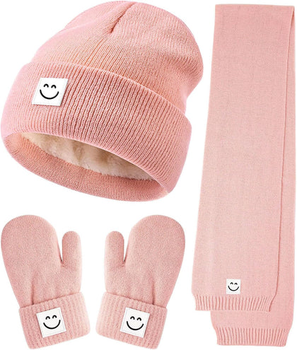 Baby Beanie Mittens Scarf Set,Toddler Kids Winter Hat and Thermal Gloves Neck Warmer Set for Girls Boys