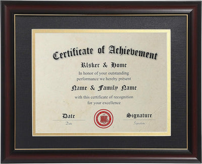 8.5x11 Diploma Frames with Mat Cherry Matte Black with Gold Rim | 8.5x11 Inch With Mat or 11x14 Inch Without Mat