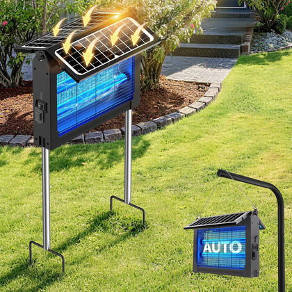 Solar Bug Zapper Dual Solar Panels, 4500V Mosquito Zapper Fly Traps Outdoor | Waterproof, Auto Mode, Portable &