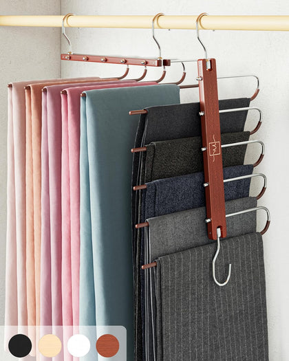 Pants Hangers Space Saving - 2 Pack European Beechwood Scarf and Jean Hangers - Closet Organizer and Space Saver Pant