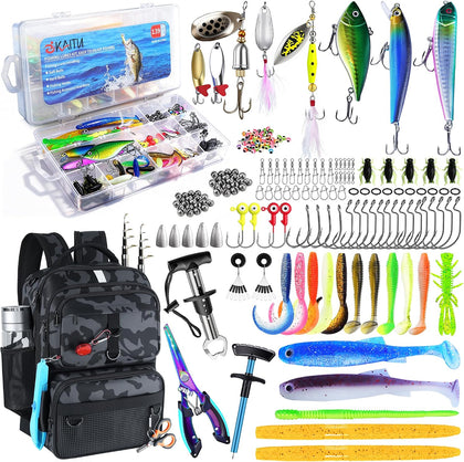 Fishing Backpack with Tackle Boxes and Rod Holder, 24L Fishing Sling Bag with Fishing Lures Kit, Fishing Gear Bag