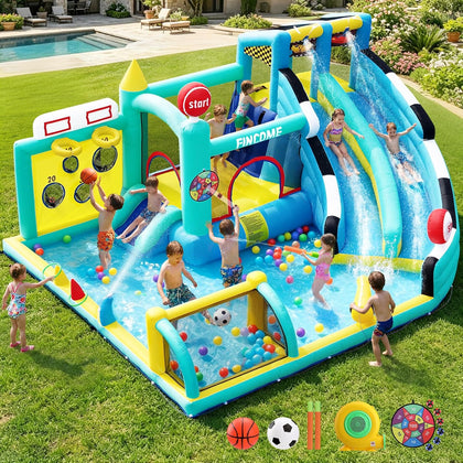 Bounce House Double Slides for Kids 3-10, Large Bounce Castle with Air Blower 550W, Pool, Jumping, Climbing, Balls