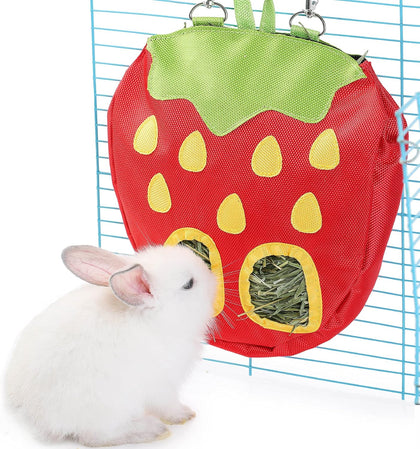 Rabbit Hay Feeder Bag for Cage Guinea Pig Timothy Hay Dispenser Storage Manger Hanging Large Less Waste for Bunny