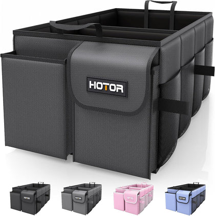 Foldable Trunk Organizer - SUVs & Sedans, Sturdy Car Organization With 2 Compartments, Black, 23.6"×14.2"×10.6"