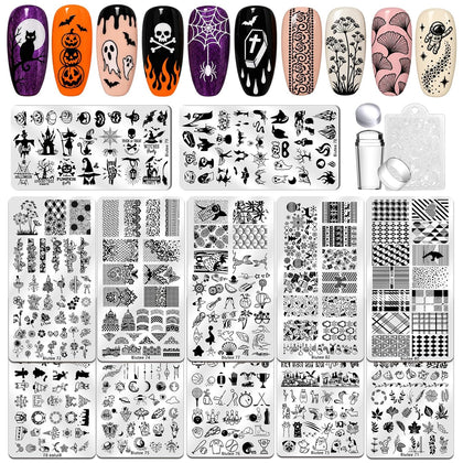 Nail Stamping Plate Set 12Pcs Nail Stamping Kit with Nail Stamper