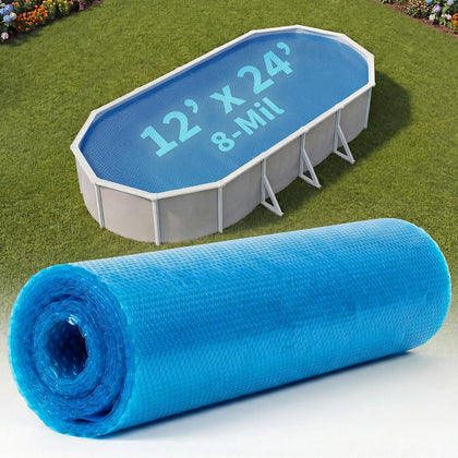 12x24-ft Oval Solar Pool Cover 8-Mil Blue – Solar Cover for Above Ground Pool, Thermal Bubble Blanket for Heat