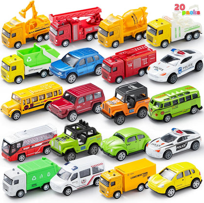 20PCS Die Cast Pull Back Cars, Metal Toy Cars, Car Toys Bulk, Vehicle Set for Toddlers, Kids Party Favors, Cake